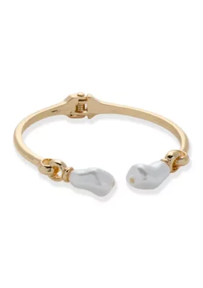 Pearl Hinge Gold Tone Cuff Bracelet