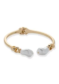 Pearl Hinge Gold Tone Cuff Bracelet