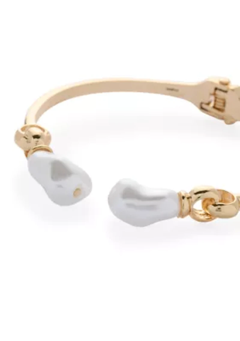 Pearl Hinge Gold Tone Cuff Bracelet