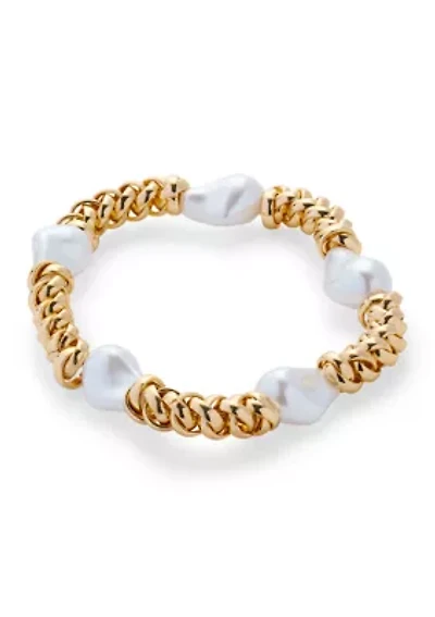 Link Pearl Gold Tone Stretch Bracelet