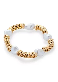 Link Pearl Gold Tone Stretch Bracelet