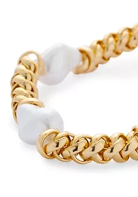 Link Pearl Gold Tone Stretch Bracelet
