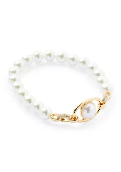Oval Pearl Inlay Pendant Stretch Bracelet 