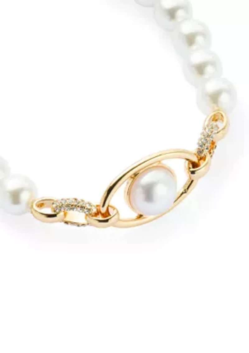 Oval Pearl Inlay Pendant Stretch Bracelet 