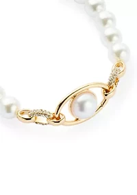 Oval Pearl Inlay Pendant Stretch Bracelet 