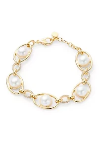 Oval Pavé Link Pearl Flex Bracelet