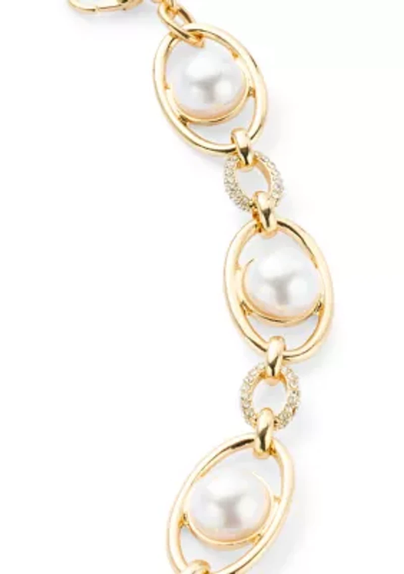 Oval Pavé Link Pearl Flex Bracelet