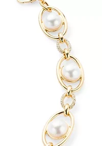 Oval Pavé Link Pearl Flex Bracelet
