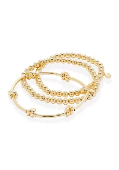 Beaded Knot Gold Tone Trio Bracelet Set