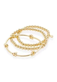 Beaded Knot Gold Tone Trio Bracelet Set