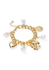 Heart Flower Pearl Charm Bracelet