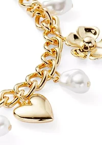 Heart Flower Pearl Charm Bracelet