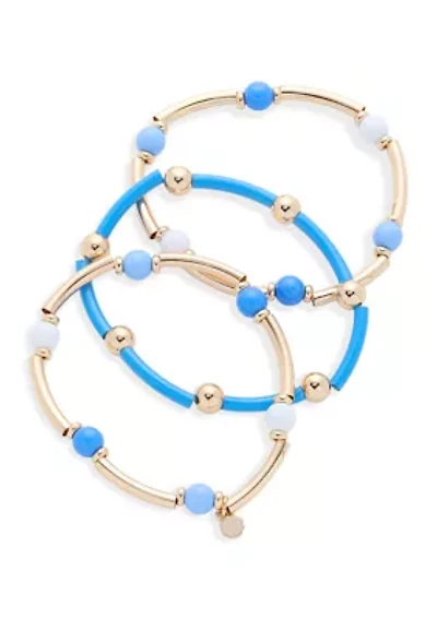 Beaded Gold Tone Stretch Bracelet Trio Set