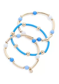 Beaded Gold Tone Stretch Bracelet Trio Set