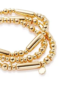 Puff Beaded Gold Tone Stretch Bracelet Trio Set