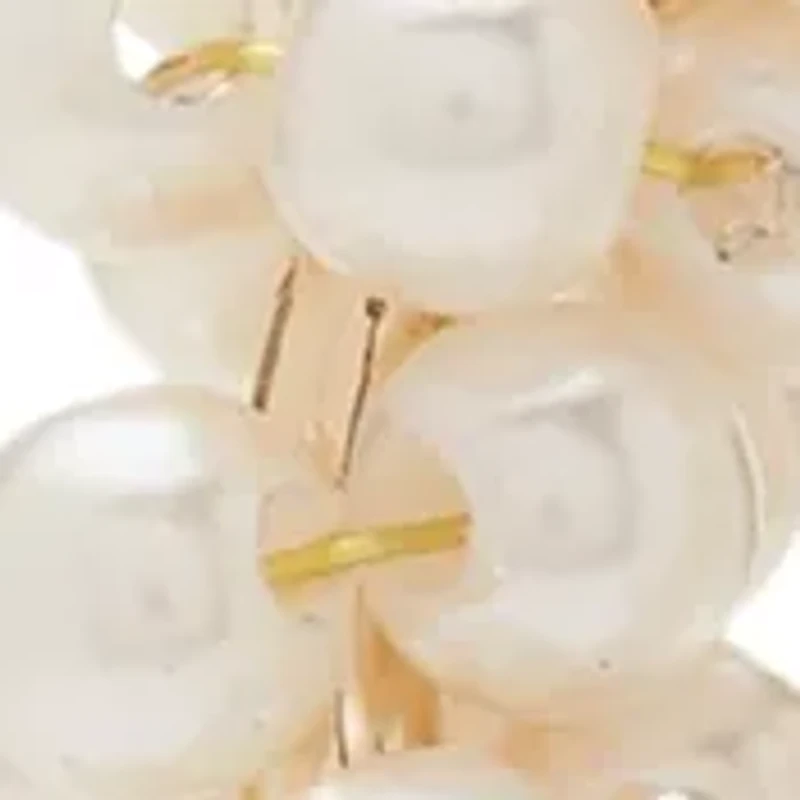 Gold Tone Pearl Cluster Drop Hoop Earrings