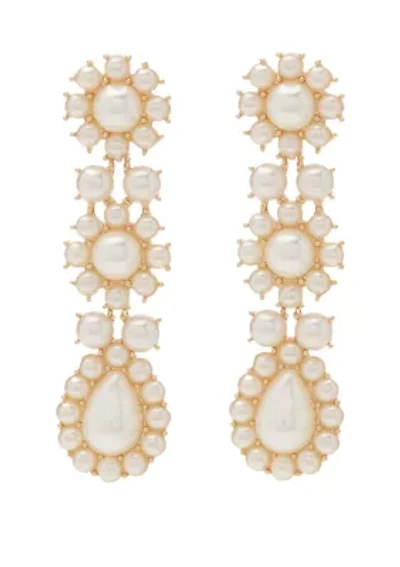 Gold Tone Flower Pearl Drop Earrings