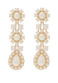 Gold Tone Flower Pearl Drop Earrings