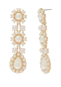 Gold Tone Flower Pearl Drop Earrings