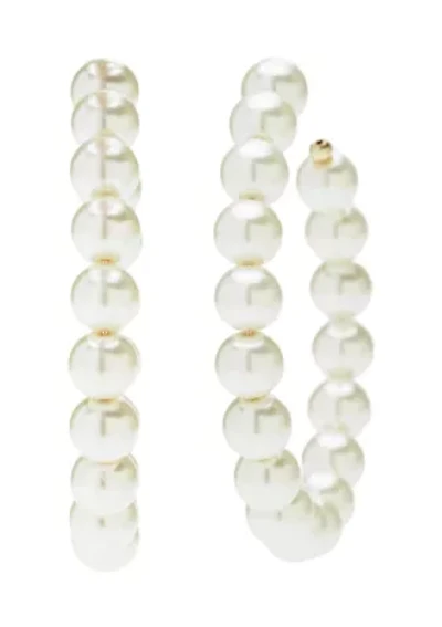 Gold Tone Pearl C Hoop Earrings