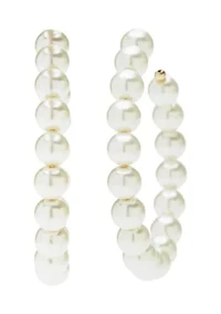 Gold Tone Pearl C Hoop Earrings