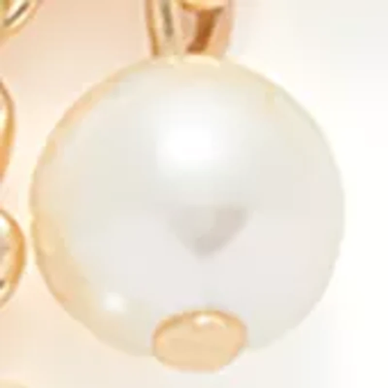Gold Tone Pearl Shaky Drop Hoop Earrings