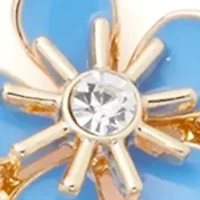 Gold Tone Blue Flower Chandelier Earrings