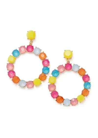 Gold Tone Multi Milky Orbital Drop Earrings