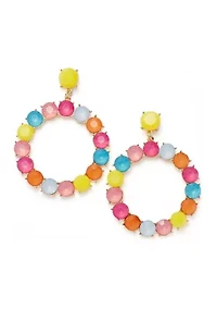 Gold Tone Multi Milky Orbital Drop Earrings