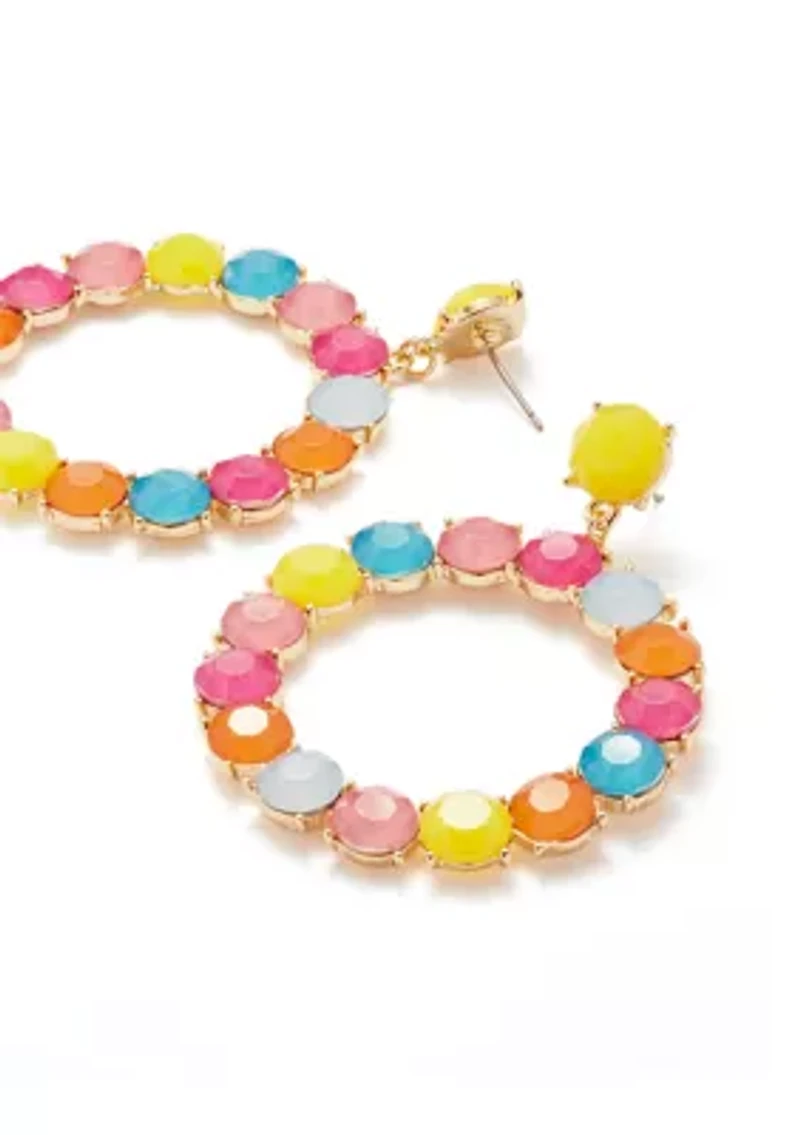 Gold Tone Multi Milky Orbital Drop Earrings