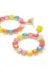 Gold Tone Multi Milky Orbital Drop Earrings