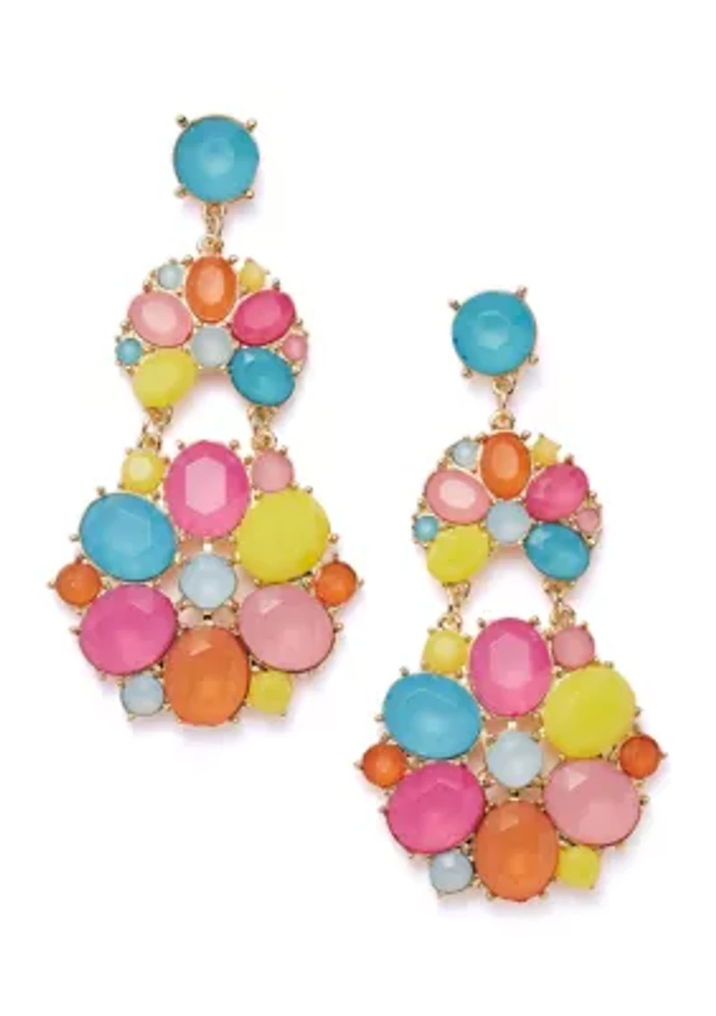 Gold Tone Multi Milky Statement Earrings