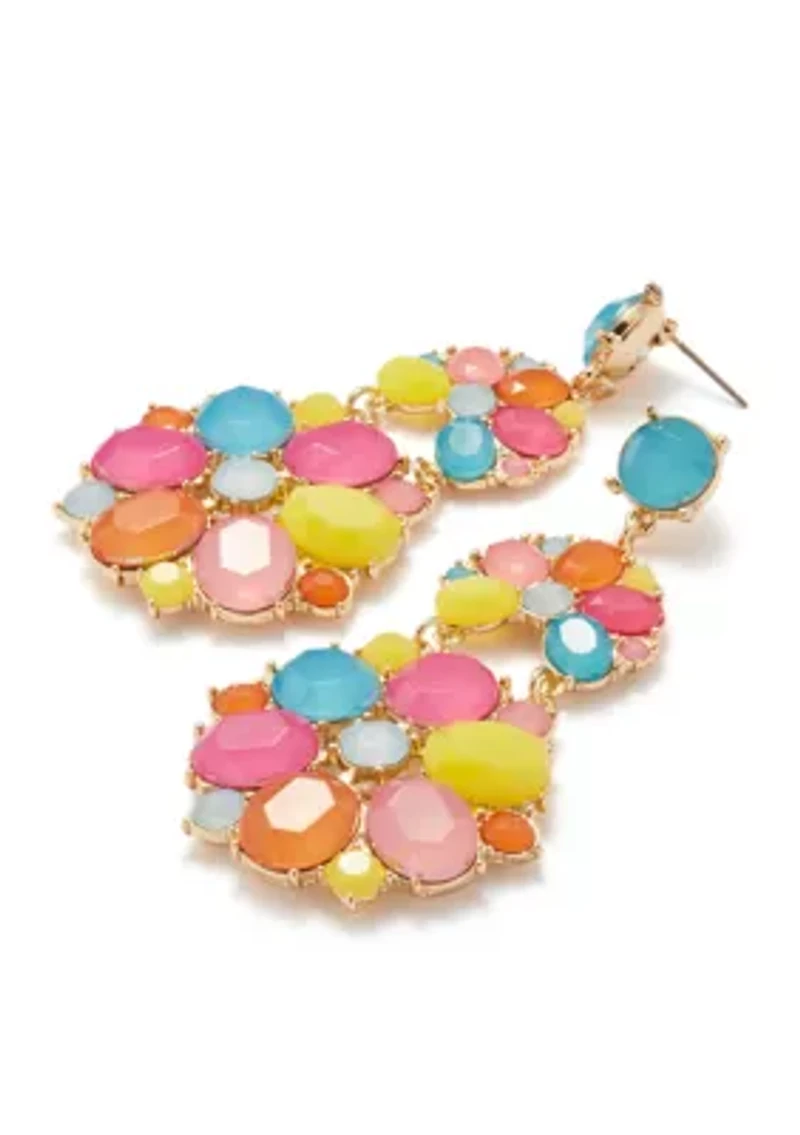 Gold Tone Multi Milky Statement Earrings