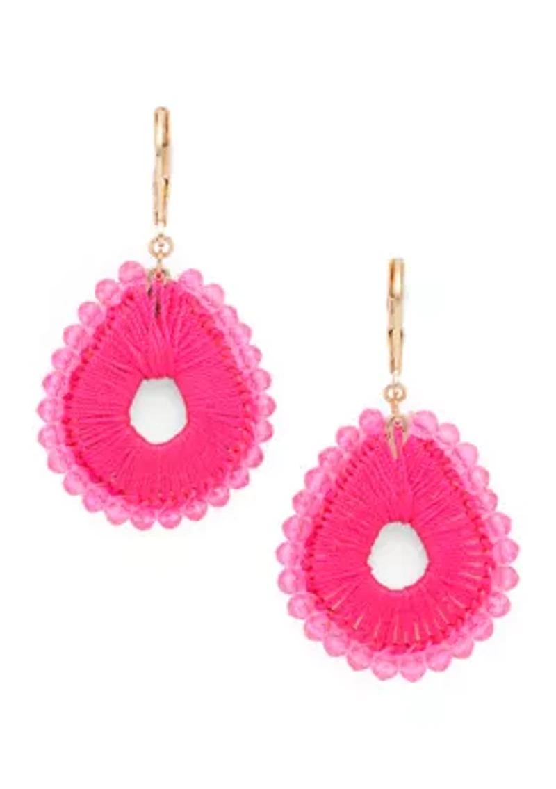 Thread Beaded Lever Back Drop Earrings