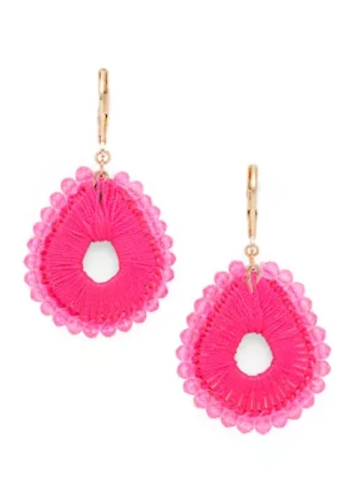 Thread Beaded Lever Back Drop Earrings