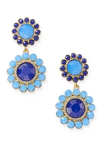 Gold Tone Blue Tassel Chandelier Earrings