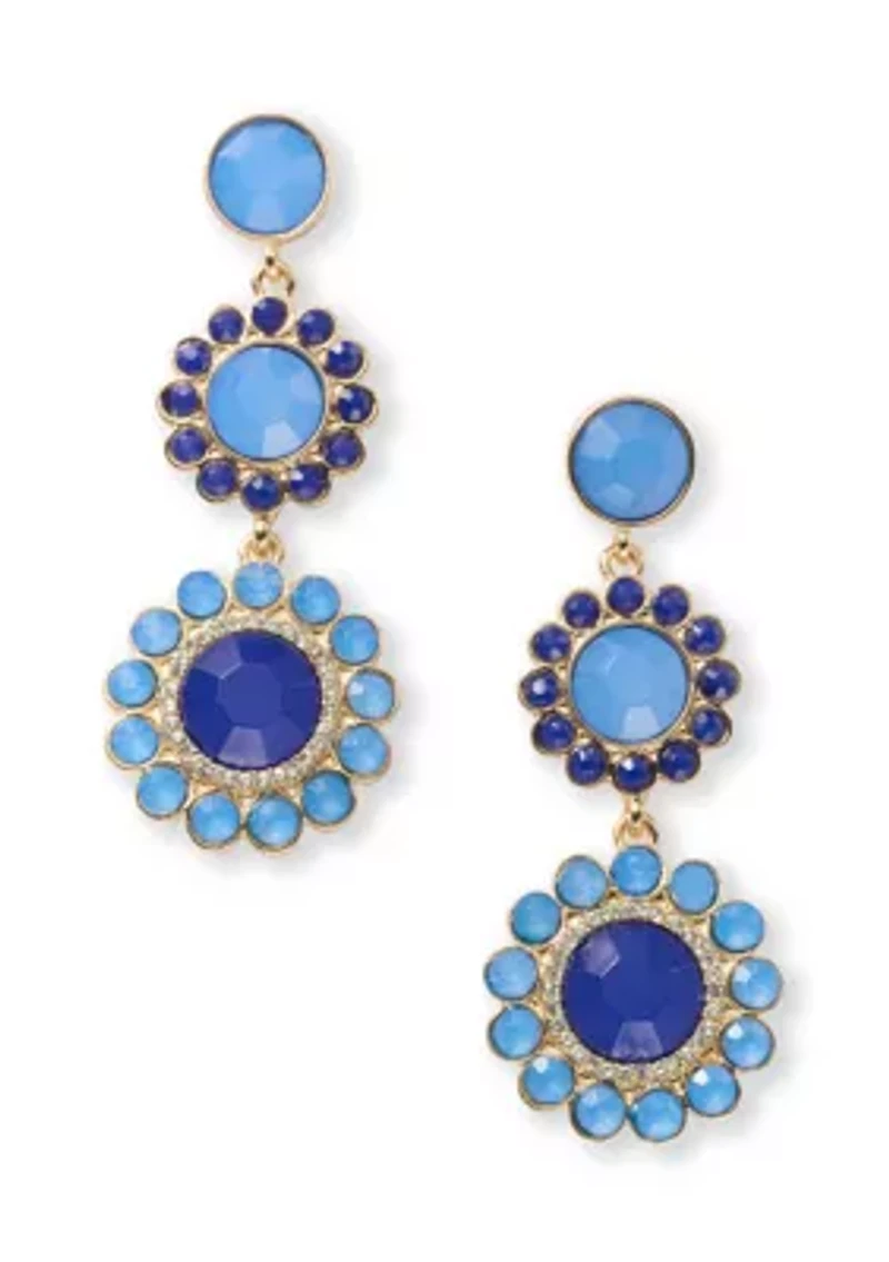 Gold Tone Blue Triple Drop Earrings