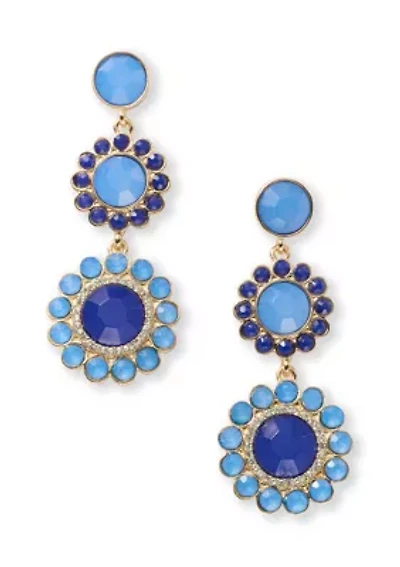 Gold Tone Blue Triple Drop Earrings