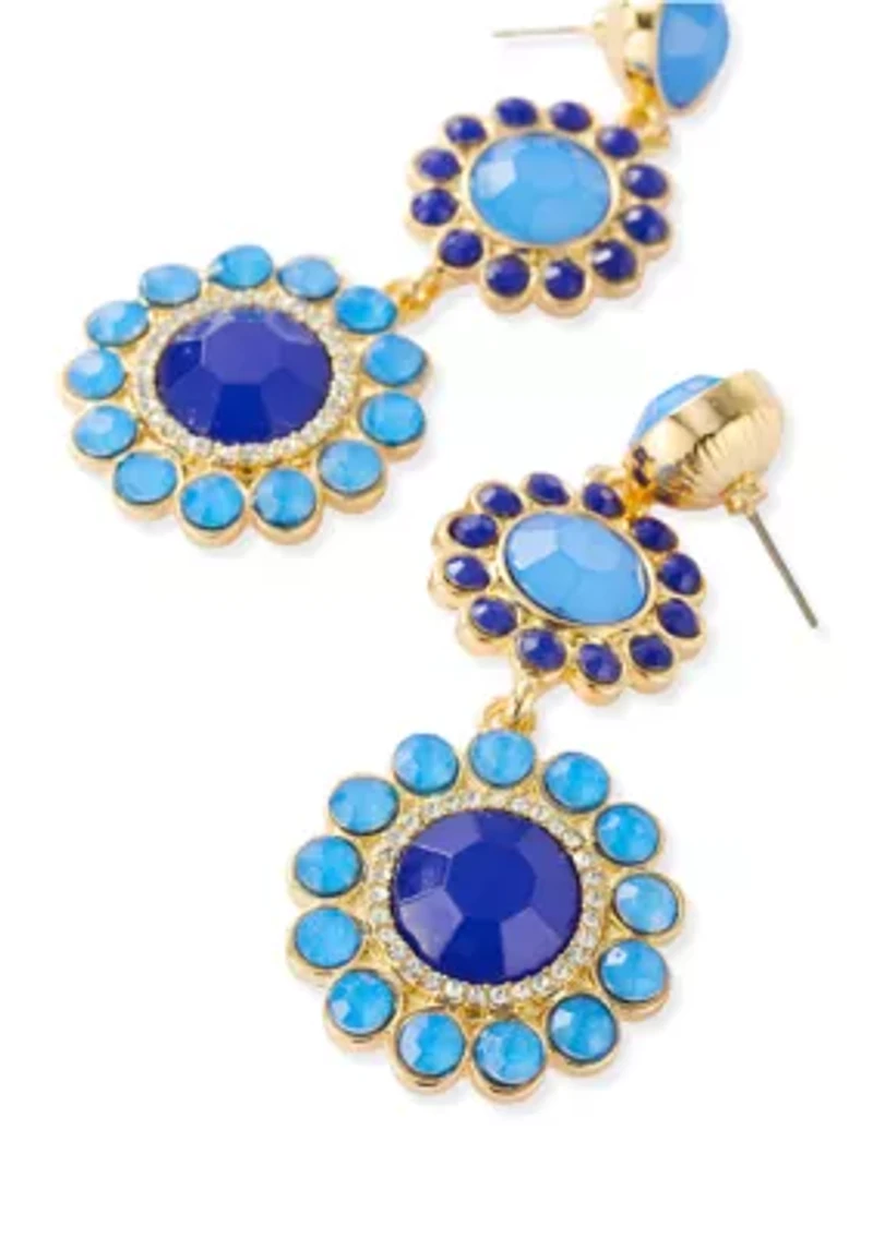 Gold Tone Blue Triple Drop Earrings