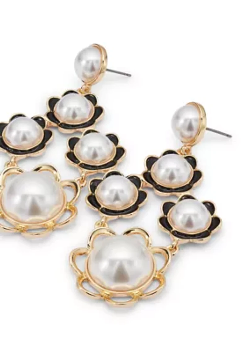Gold Tone Multiflower Chandelier Earrings
