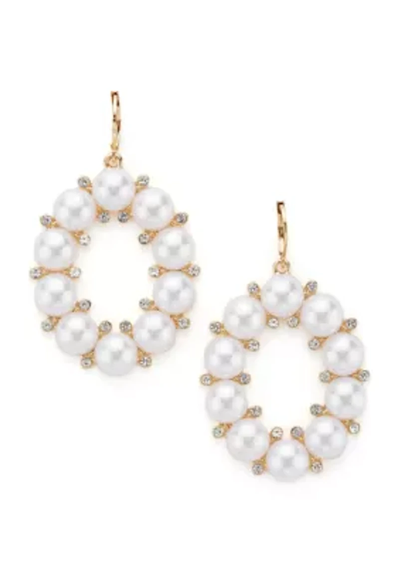 Gold Tone Statement Pearl Drop Earrings