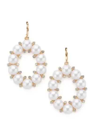 Gold Tone Statement Pearl Drop Earrings