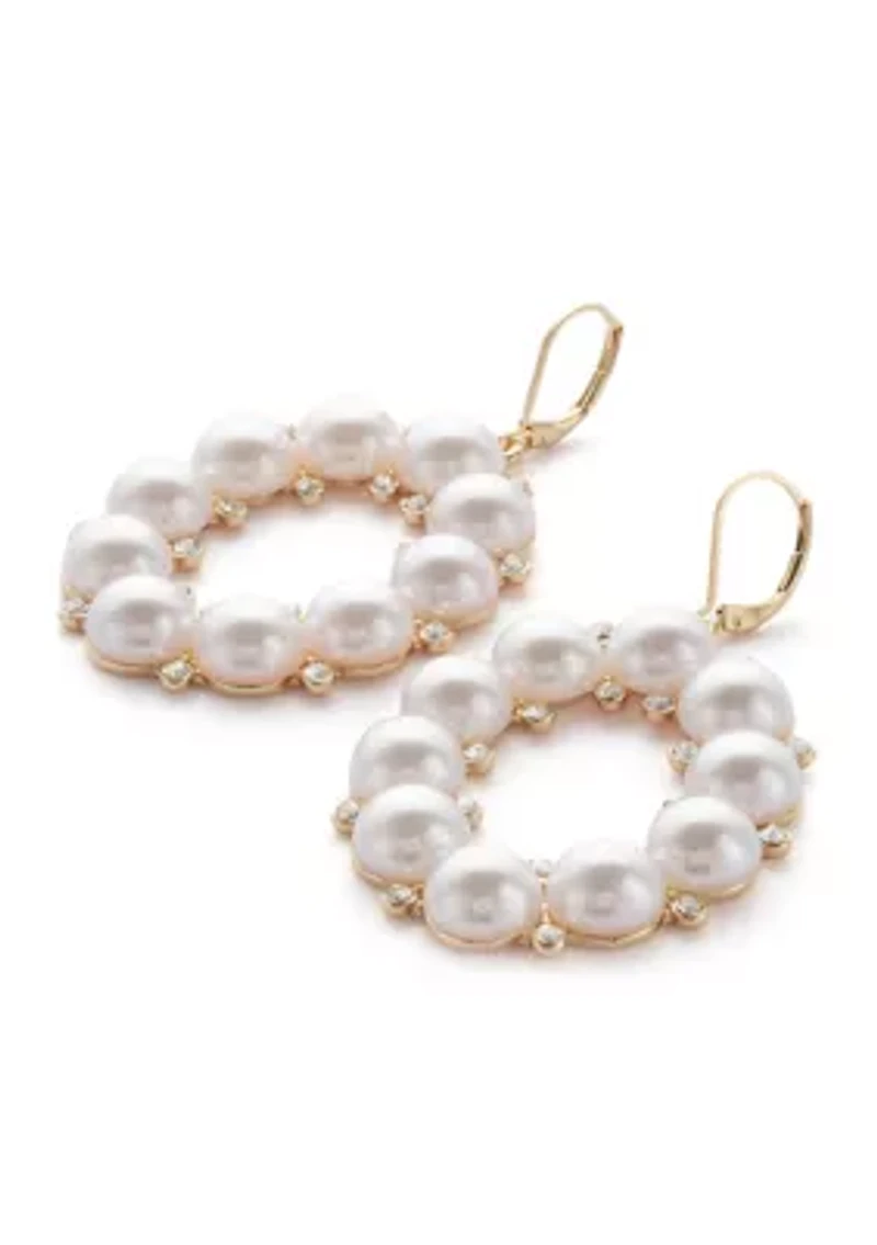 Gold Tone Statement Pearl Drop Earrings