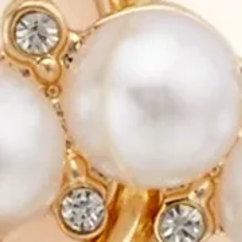 Gold Tone Chain and Round Pearl Linear Earrings