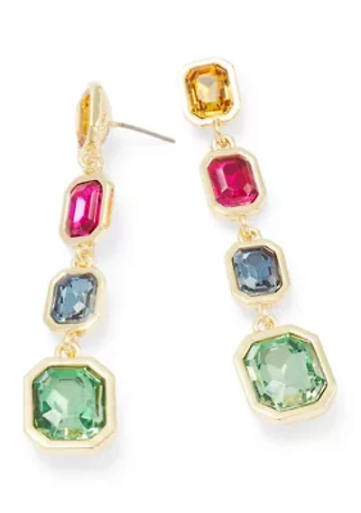 Gold Tone Multi Stone Linear Earrings