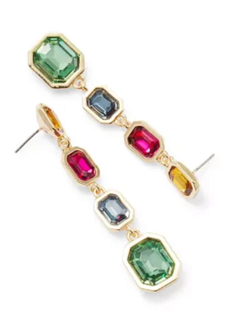 Gold Tone Multi Stone Linear Earrings