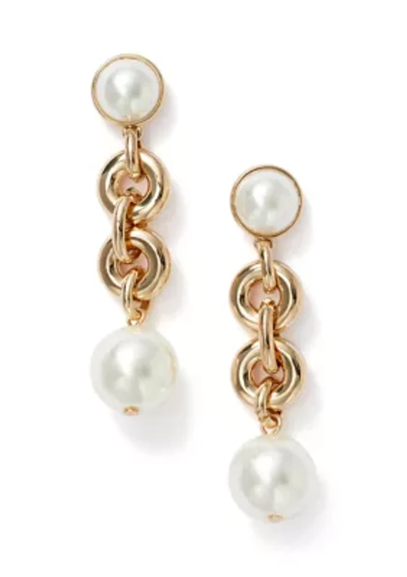 Link Pearl Gold Tone Linear Earrings