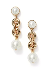 Link Pearl Gold Tone Linear Earrings