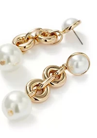 Link Pearl Gold Tone Linear Earrings