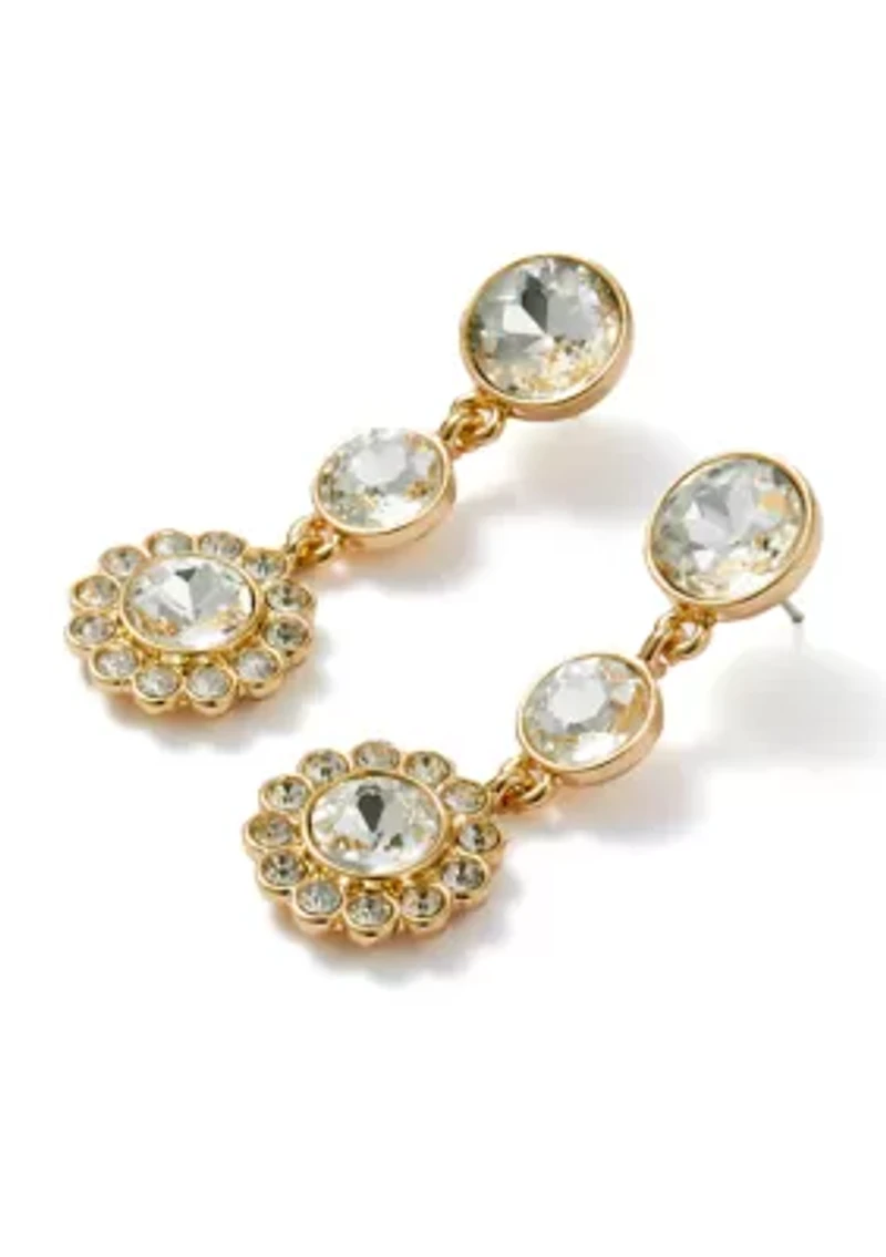 Stone Cluster Double Drop Earrings